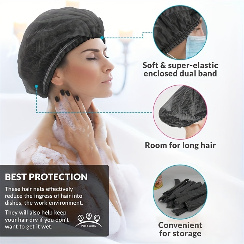 50 Pack Non-Woven Shower Caps Hair Nets with Elastic Bands, Assorted Colors