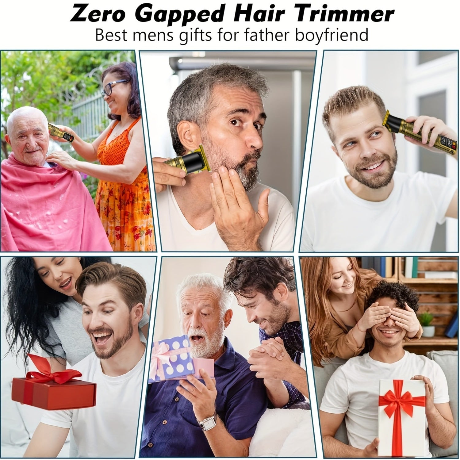 Professional USB Rechargeable Hair Clippers for Men Zero Gapped T-Blade Lithium Battery Guide Combs