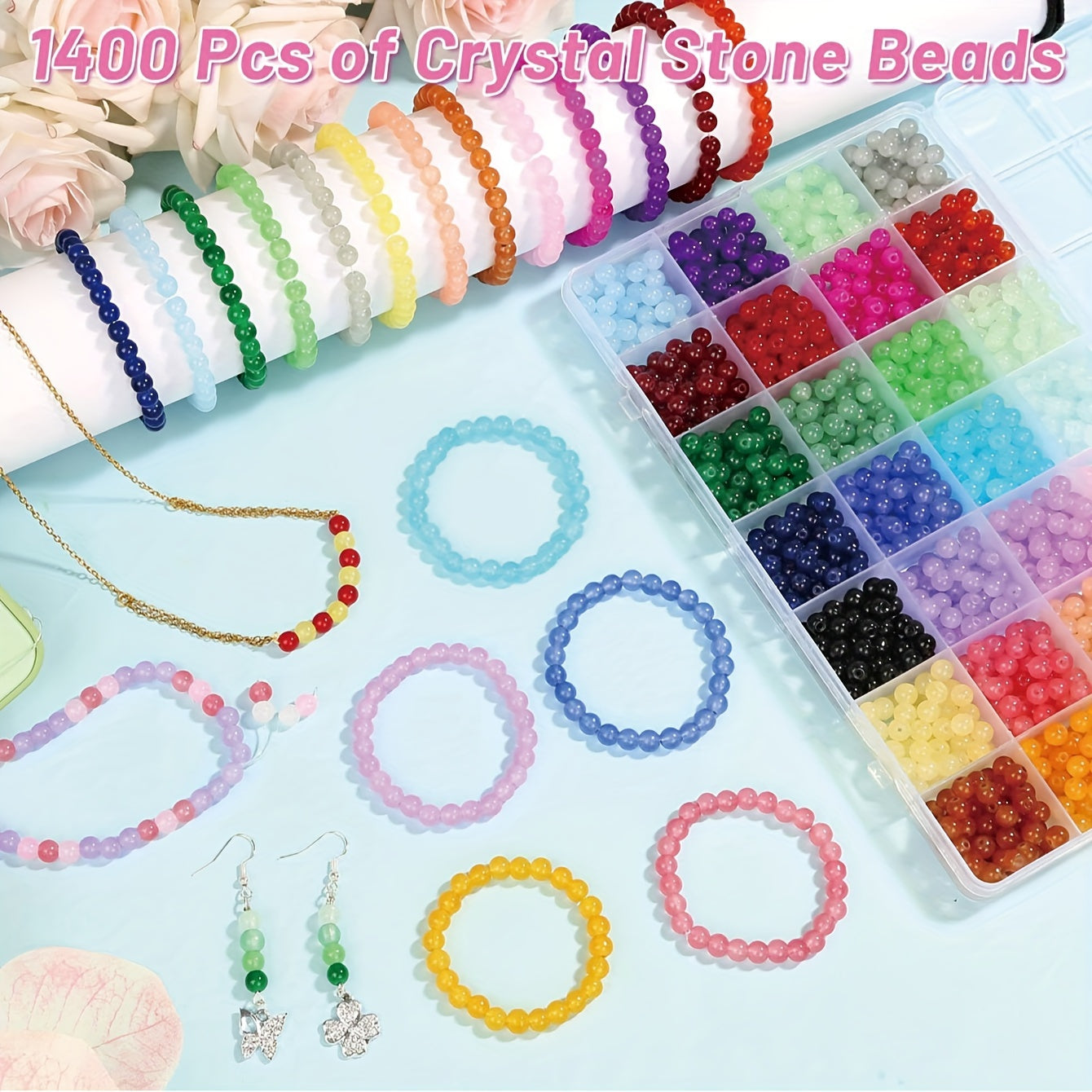 Set of 1400 Double Glass Jelly Beads 6mm for Jewelry Making and DIY Crafts