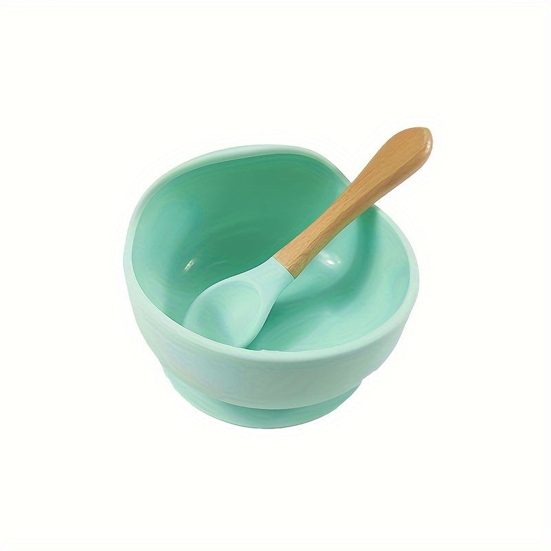 Kids' Feeding Set Silicone Bowl with Suction and Wooden Fork BPA-Free Dishwasher Safe 9 Colors