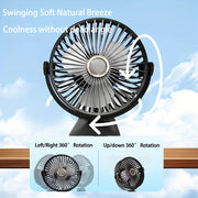 Portable Clip Fan with 2000mAh Rechargeable Battery and LED Light for Camping and Night Use