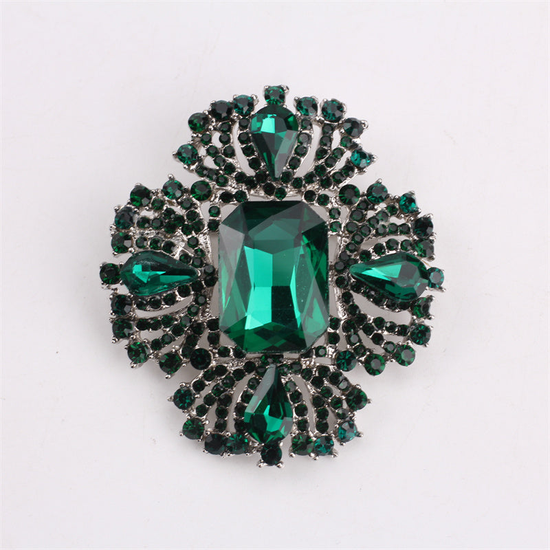 Green Enamel Rhinestone Irregular Shape Brooch for Ladies Suit Coat Corsage