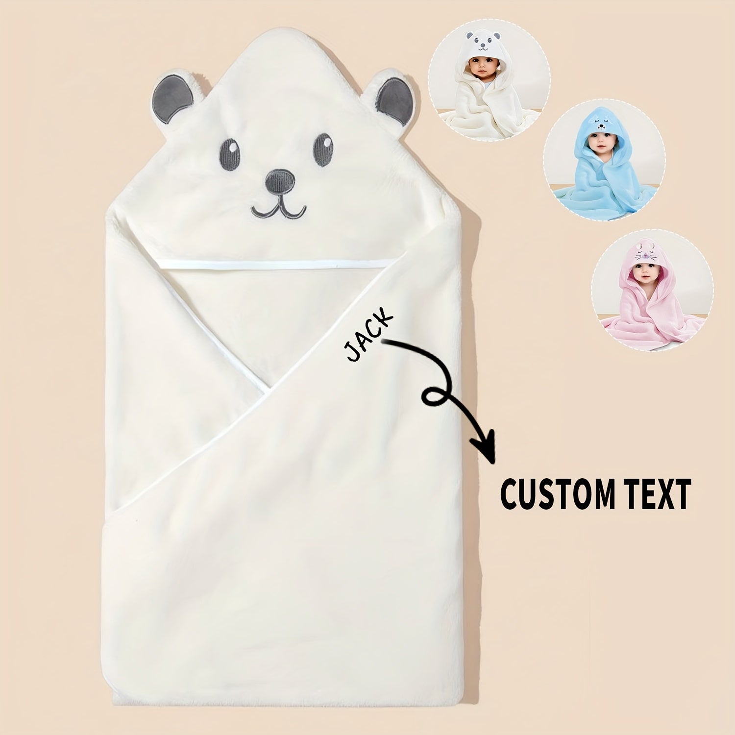 Personalized Baby Hooded Towel with Cartoon Alphabet and Name Gift for Newborns