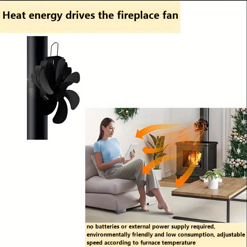 High-Speed 6-Blade Heat Powered Wood Stove Fan for Efficient Heating and Cooling