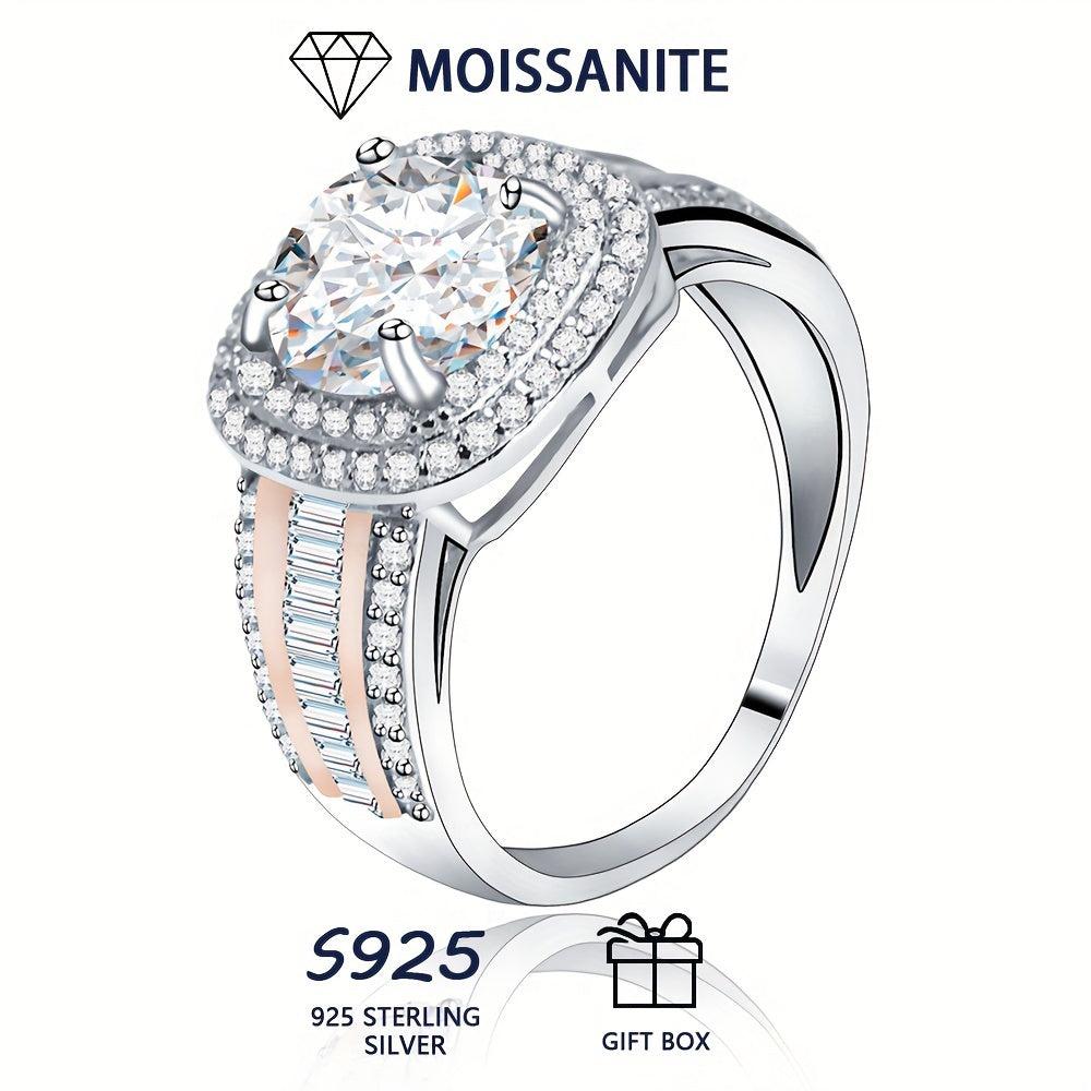 Sevgi kuni to'yga taklif qilish sovg'asi: Ajoyib 925 sterling kumush gippoallergen 2ct moissanite dumaloq kvadrat bel bog'ich ayollar uzuk, Sertifikat va sovg'a qutisi bilan to'liq.