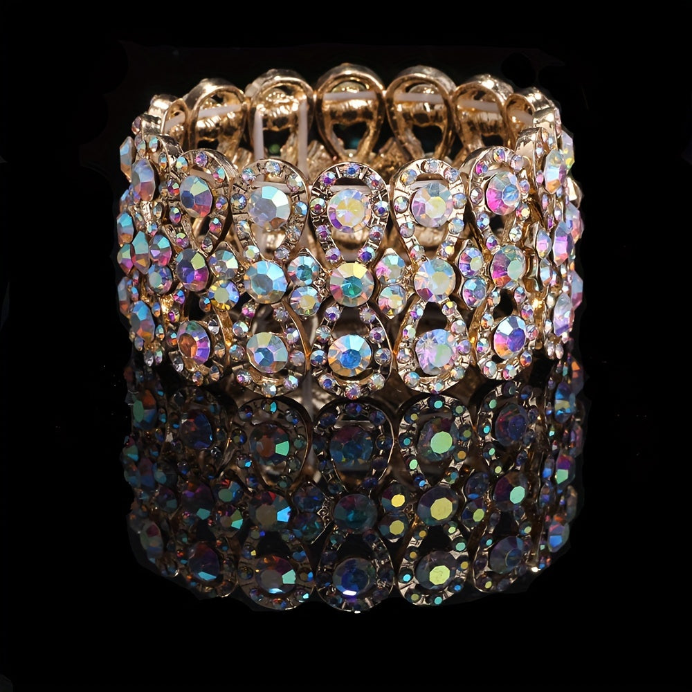 Elegant Rhinestone Pave Copper Stretch Bracelet for Women and Girls