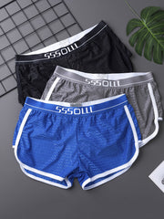 Men's Solid Color Boxer Briefs Youth Mesh Breathable Sports Trunks Casual Underwear