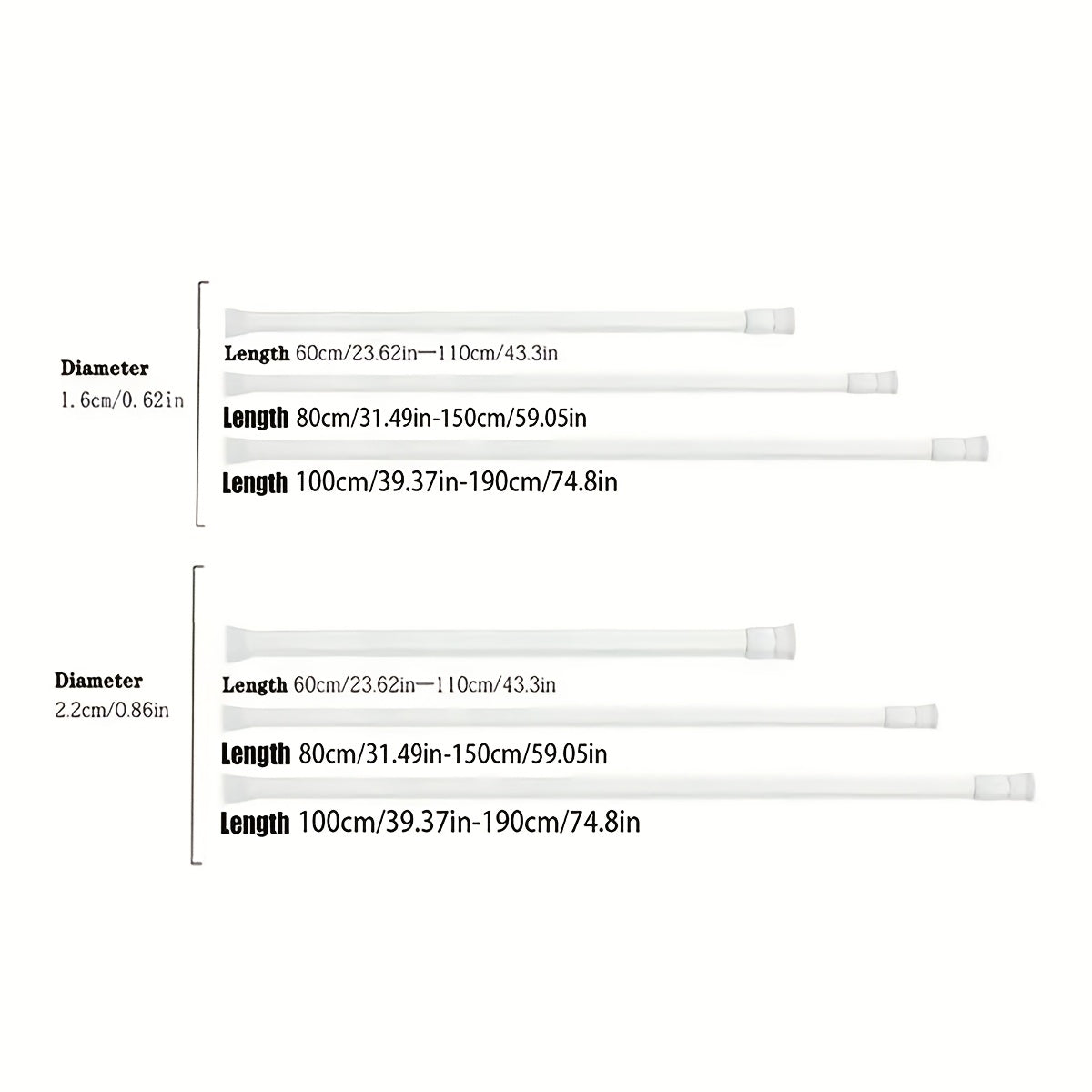 Telescopic Rod for Curtains Windows Wardrobe Clothes Drying Adjustable Support