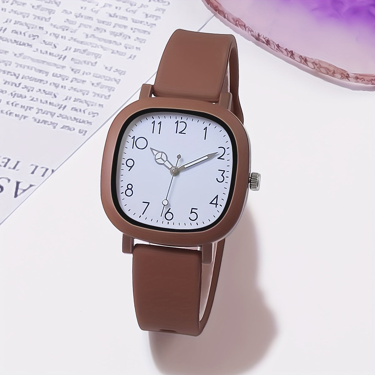 Women's Square Quartz Watch with Silicone Band in Macaroon Color