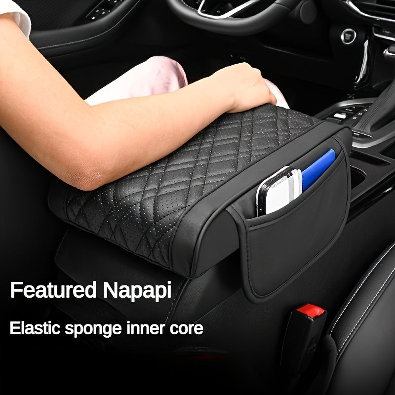 Universal PU Leather Car Center Console Pad with Phone Pocket and Elastic Sponge