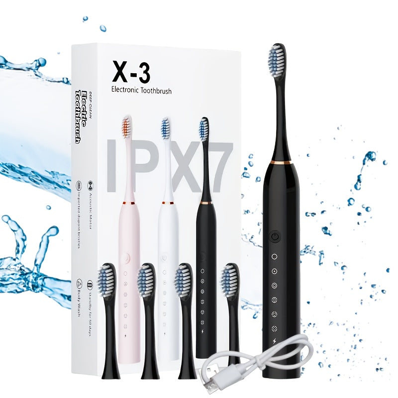 Взрослая перезаряжаемая электрическая зубная щетка с несколькими режимами и насадками