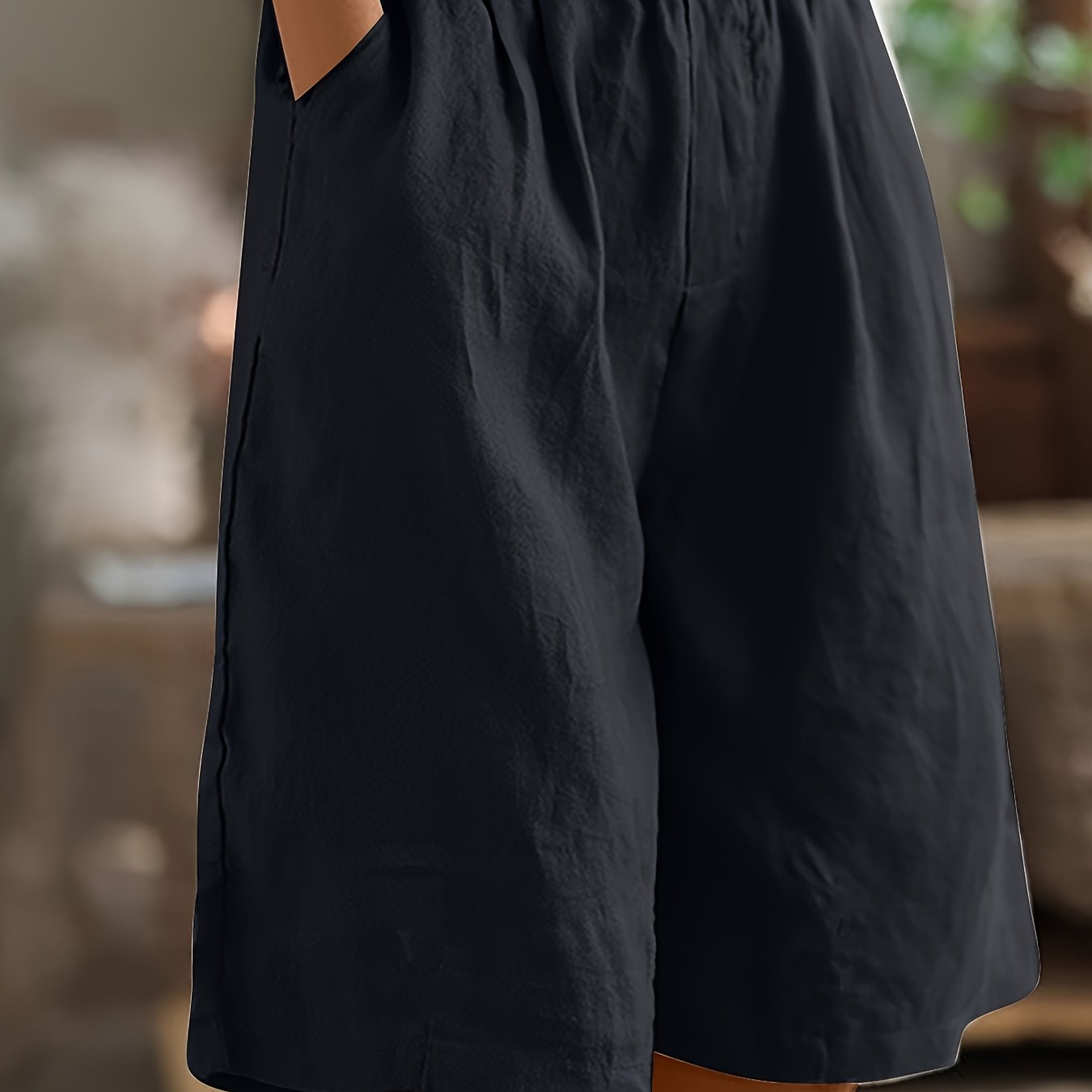 Women's Wide-Leg Bermuda Shorts Elastic Waist High-Waisted Solid Summer Casual