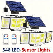 348 LED quyosh energiyali harakat sensorli devor chiroqi, sozlanadigan boshlar va 3 yoritish rejimi bilan