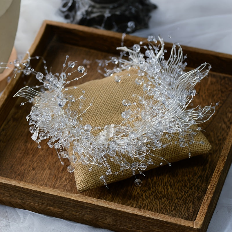 Handmade Crystal Bead Tiaras for Brides Wedding Hair Accessories Liquid Flower Design