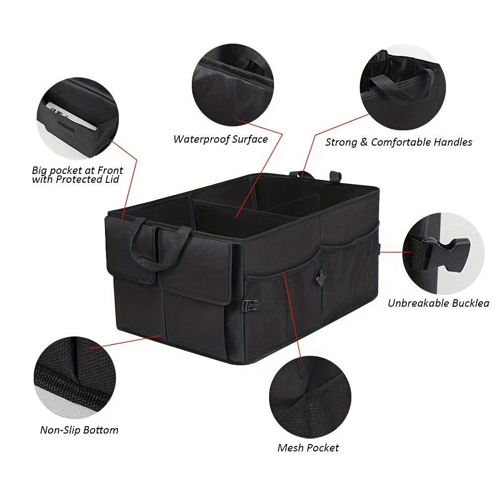 Waterproof Polyester Car Trunk Organizer for SUV Foldable Backseat Storage Black