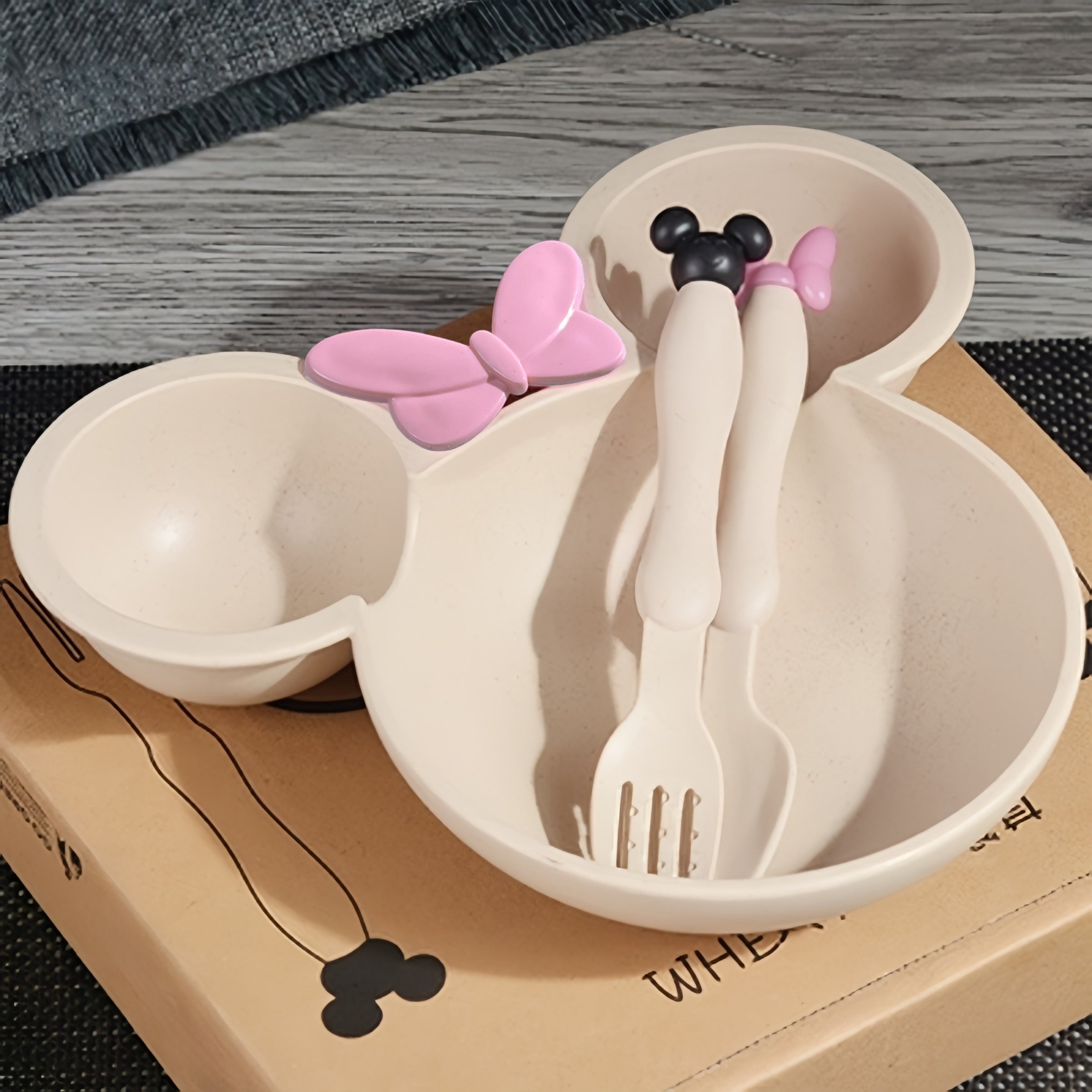 Kids' Cartoon Shaped Training Bowl Set with Divided Snack Plate and Cutlery