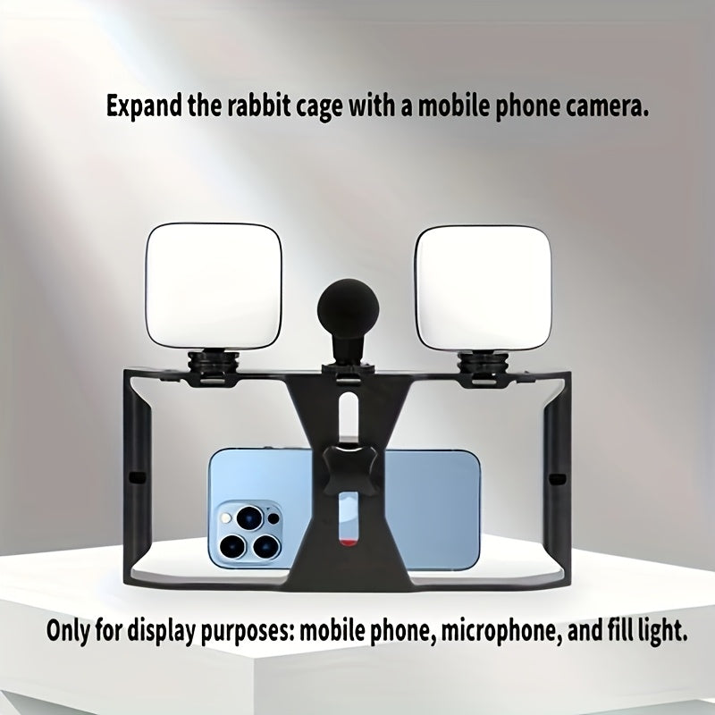 Estabilizador portátil universal para teléfono móvil con cabeza giratoria, luz de relleno y puertos de zapata fría