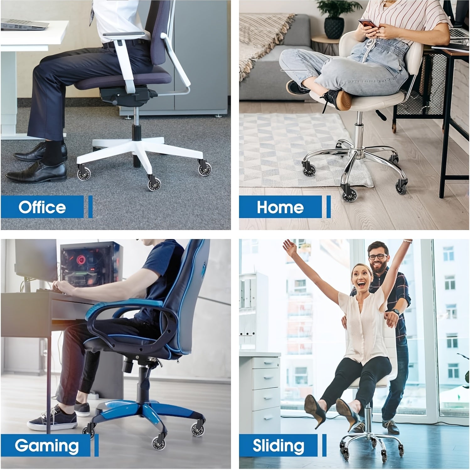 3-дюймовые черные прозрачные резиновые поворотные колеса для офисных кресел с бесшумными колесами