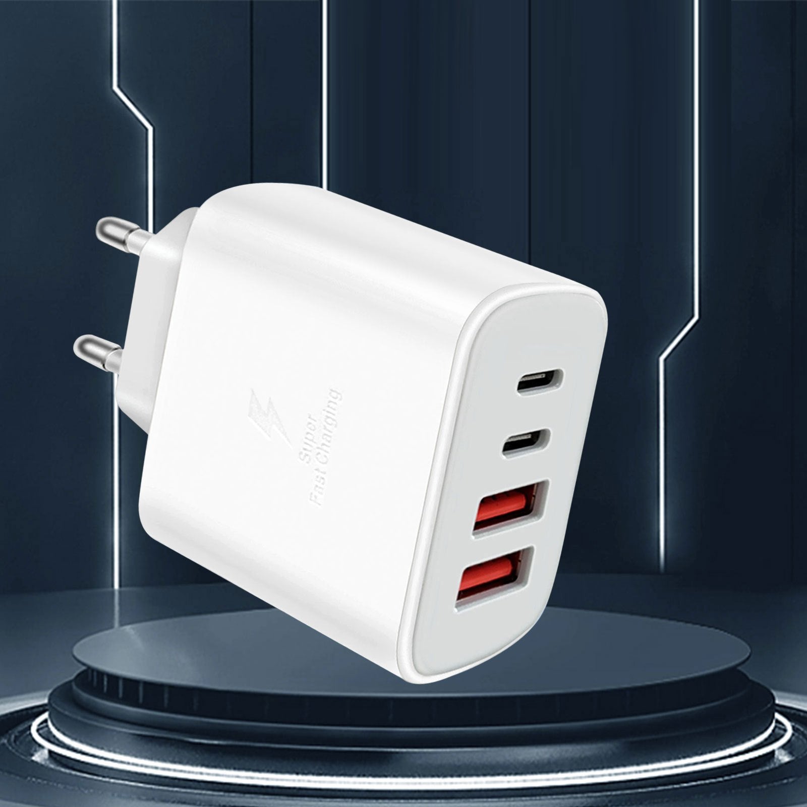 4-Port USB-C Fast Charging Wall Adapter 10-20W European Plug for iPhone iPad AirPods Galaxy