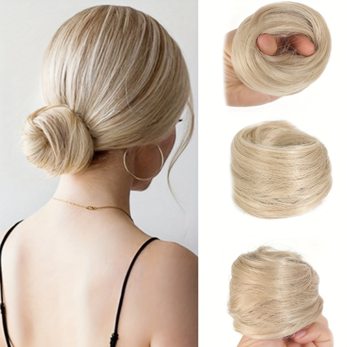 Women Synthetic Hair Bun Extension 3-Inch Elastic Donut for Parties Casual