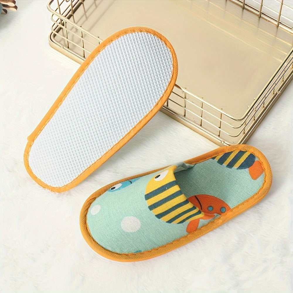 Kids' Cartoon Disposable Slippers Soft Fabric EVA Sole for Home Travel Hotels Camping and Parties