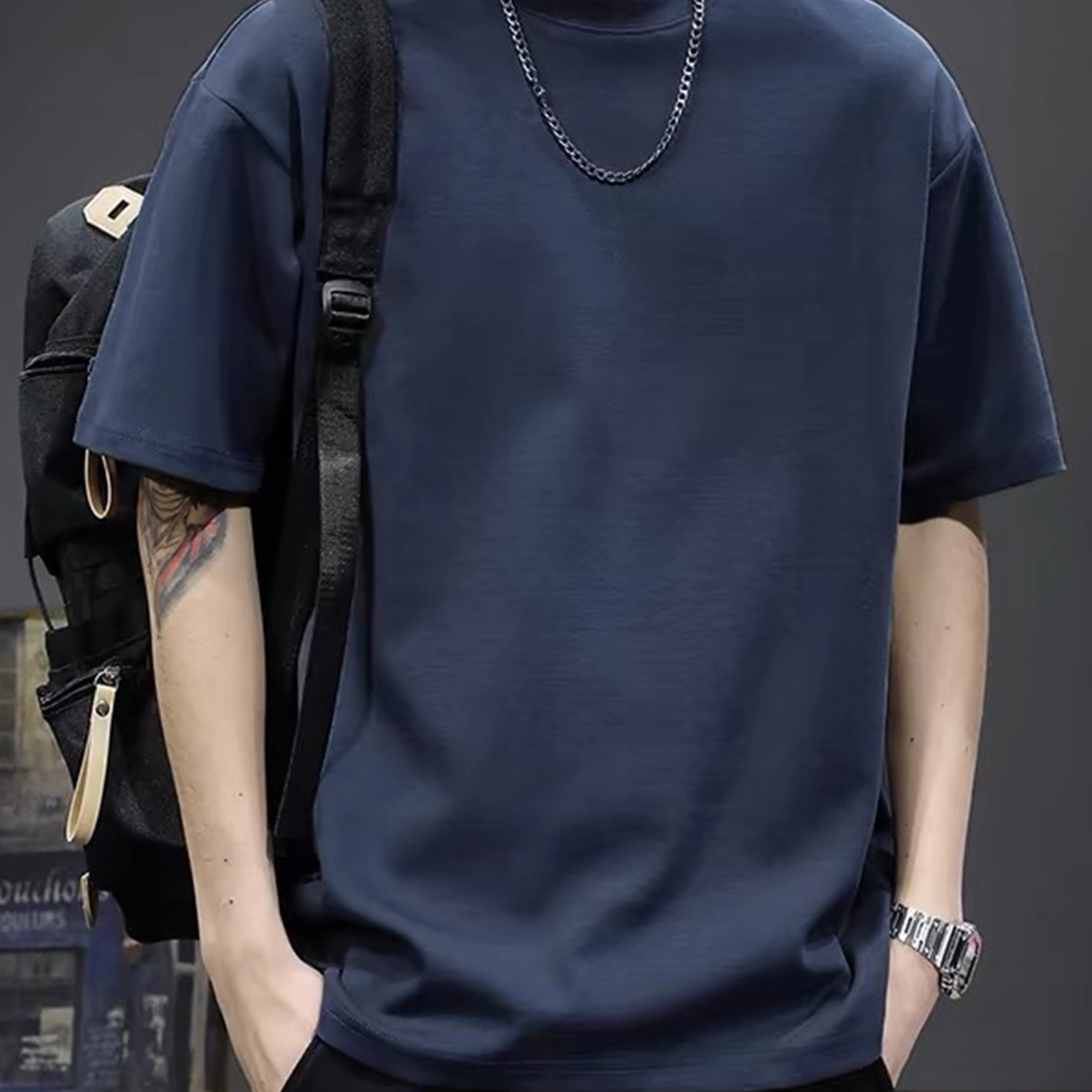 Camiseta de algodón sólida para hombre de manga corta con cuello redondo, ropa casual de verano