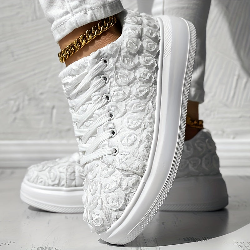 Zapatillas florales 3D para mujer con cordones, plataforma, zapatos casuales para boda