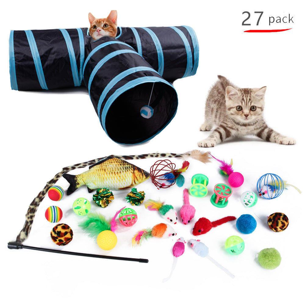 Kit de juguetes para gatos, conjunto para gatitos con túneles plegables de 3 vías y juguete de plumas de poliéster
