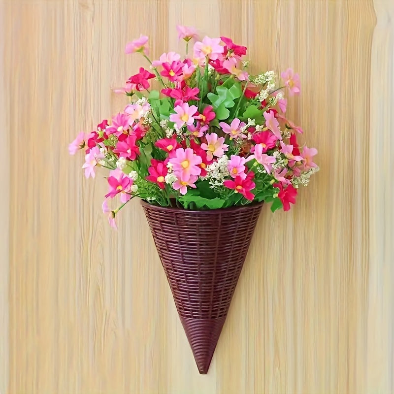 Set of 2/4 Woven Rattan Wall Flower Baskets with Triangle Wall Art Indoor Decor