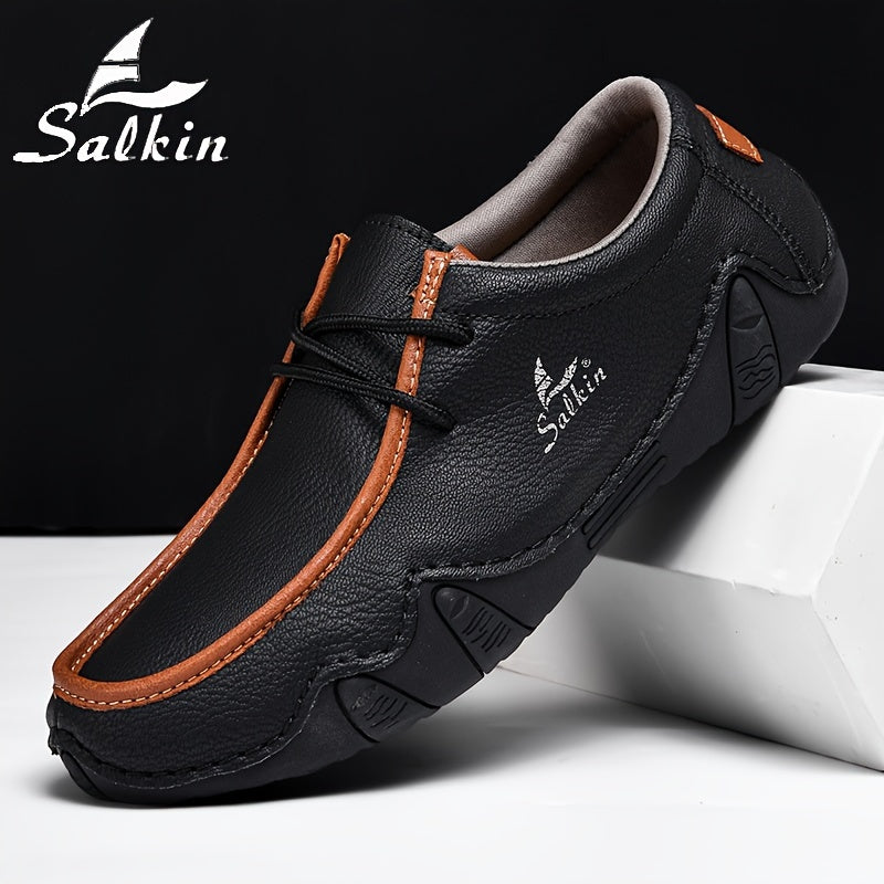 Men's Casual Loafers Leather Microfiber Low Top Comfortable Durable Lace-Up Shoes
