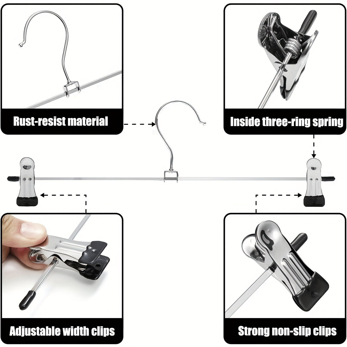 Metal Pants Hangers with Clips Pack of 10 or 20 Heavy Duty Slim Skirt Hangers