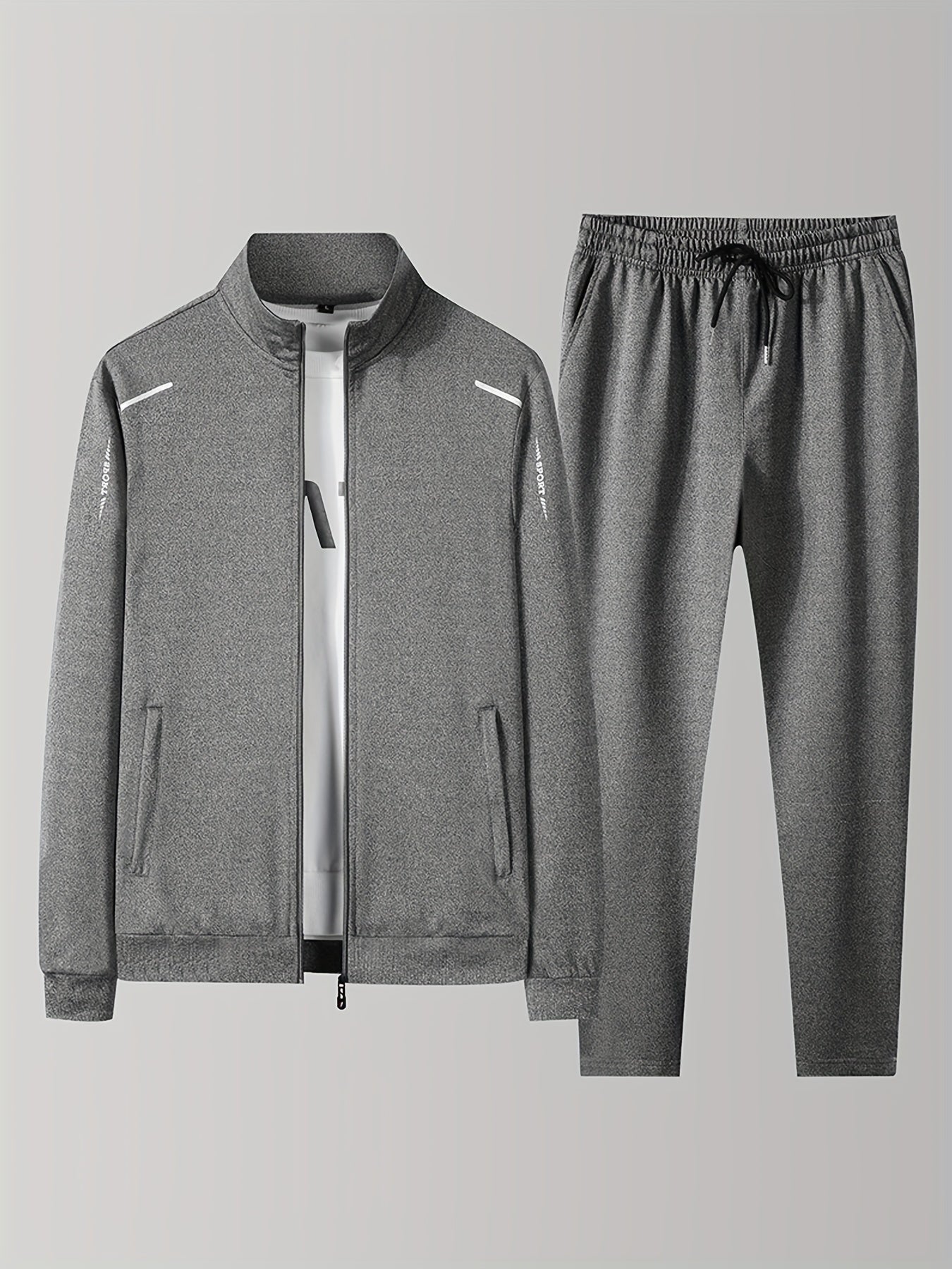 Men's Polyester Sports Suit Set with Zipper Cardigan and Jogging Pants for Spring Autumn