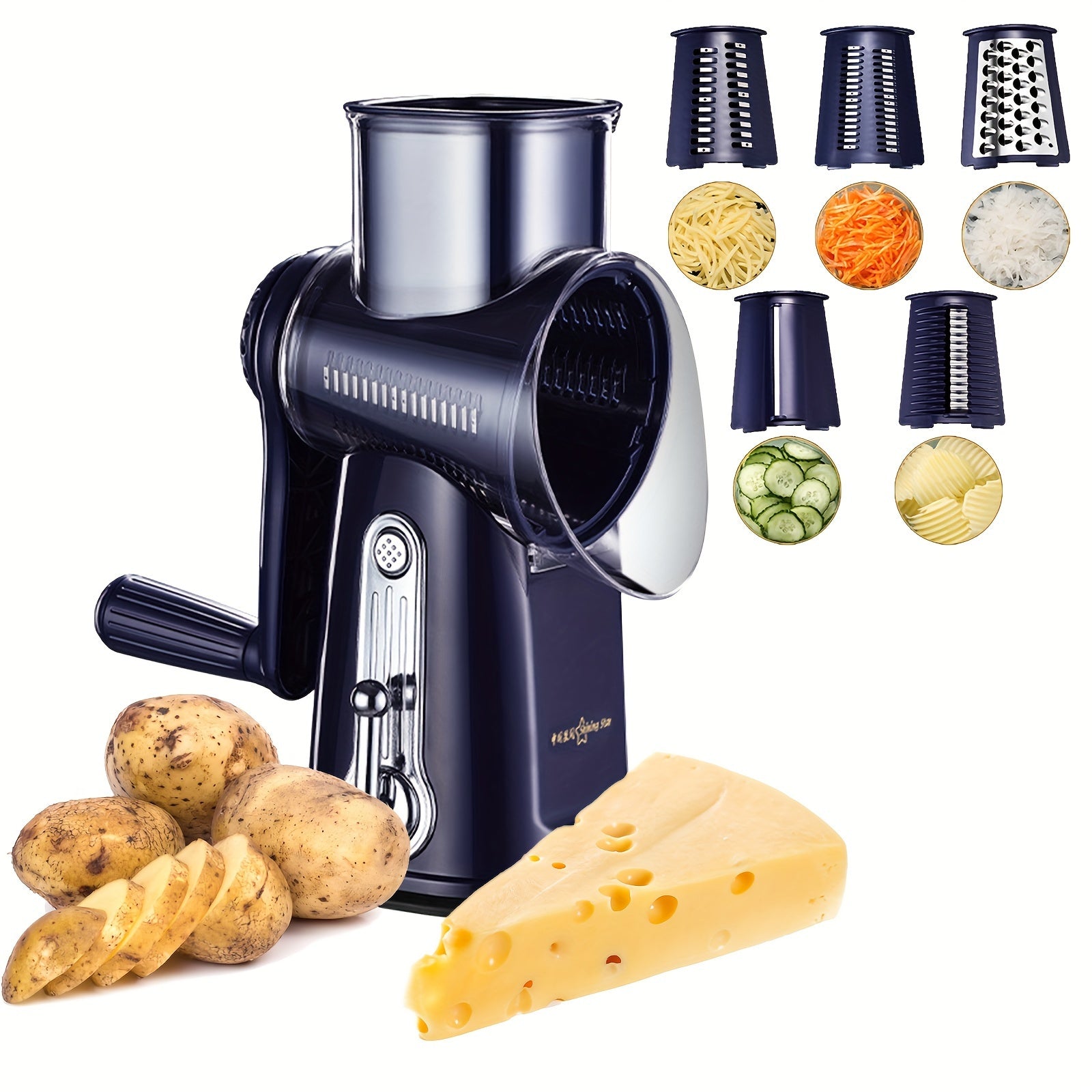 5-in-1 Rotary Cheese Grater Vegetable Slicer Nut Grinder Kitchen Tool