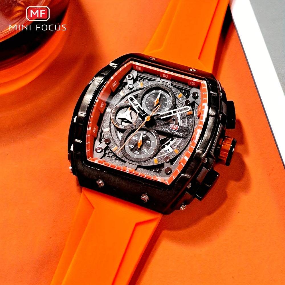 Women's Mini Focus Chronograph Quartz Watch Tonneau Pointer Silicone Strap Auto Date