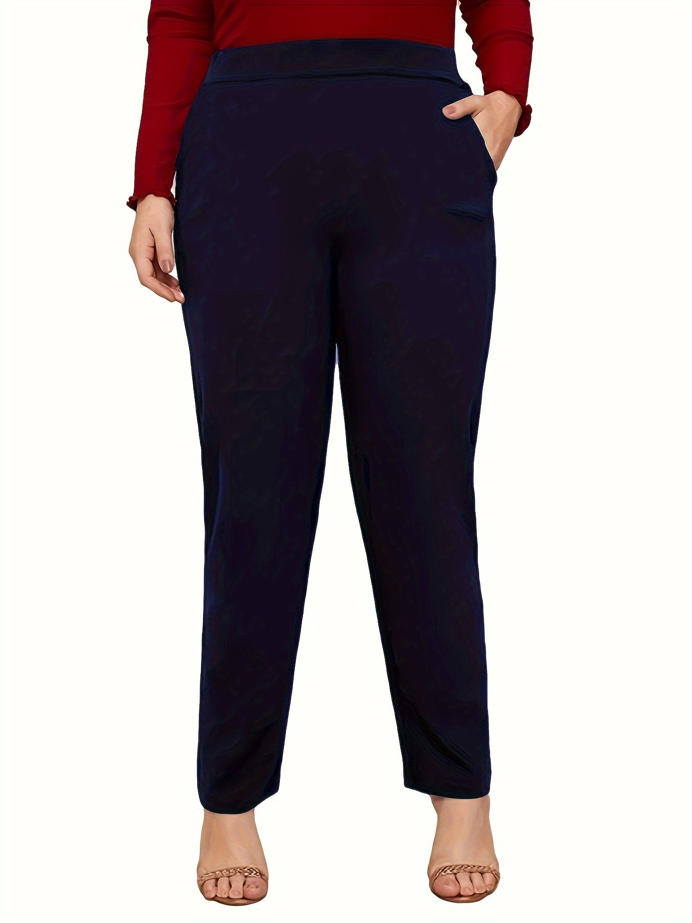 Women's Plus Size Straight Leg Casual Pants Solid Color High Waist