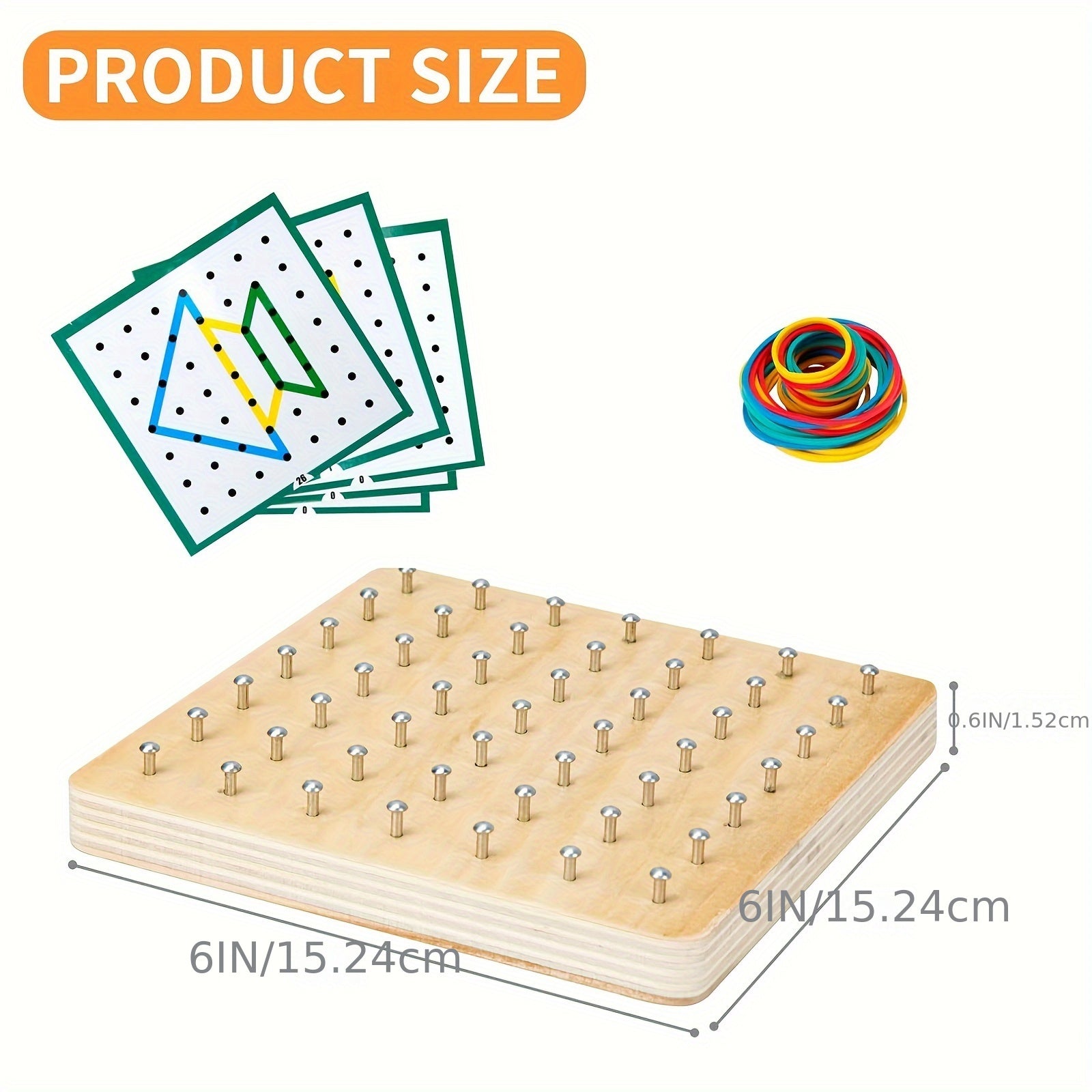 Educational Wooden Geometric Board Set for Kids Ages 3-6 with Pattern Cards and Rubber Bands
