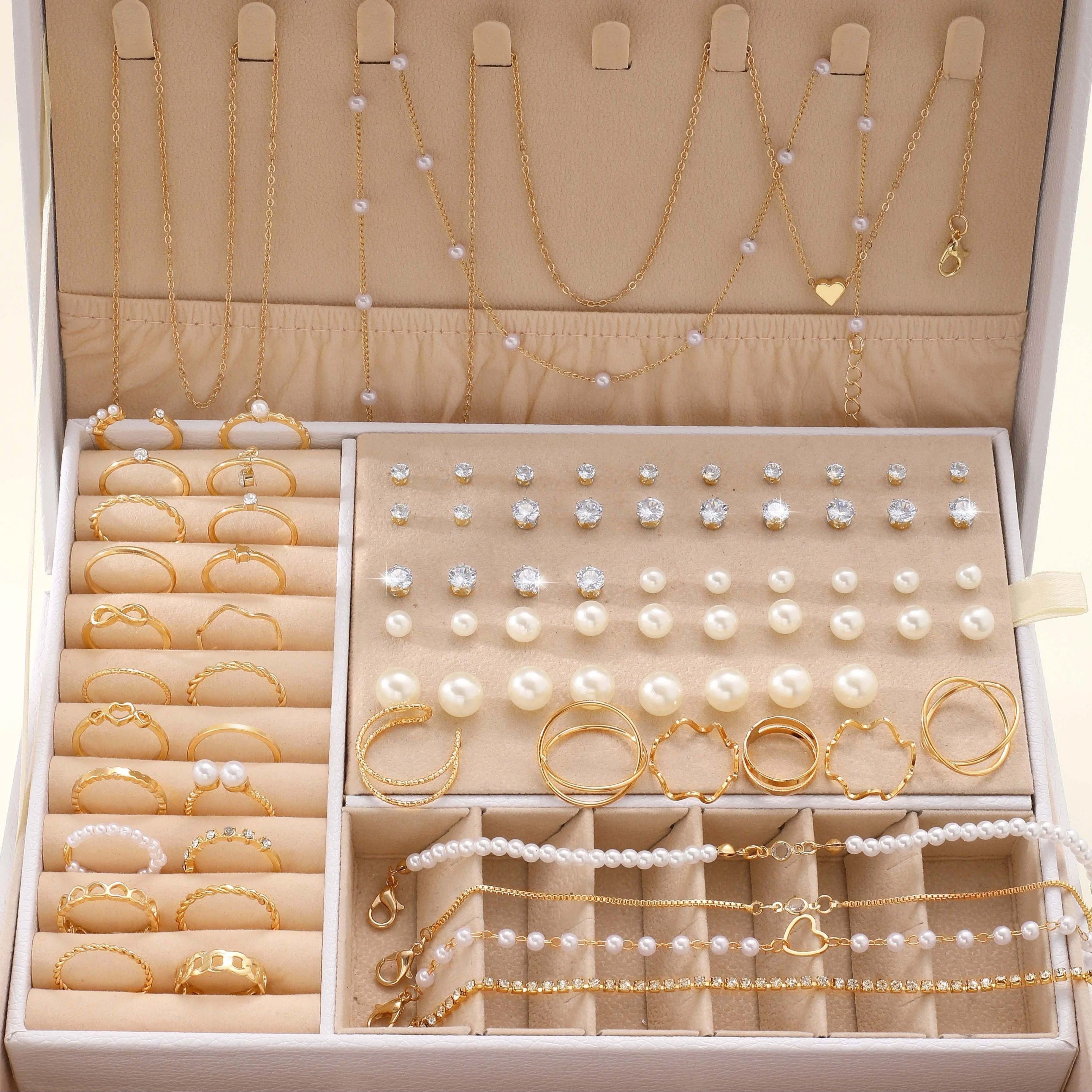 Gold Jewelry Set with Earrings Necklaces Bracelets Rings Anklets 54/58/83/84/86/91 Pieces