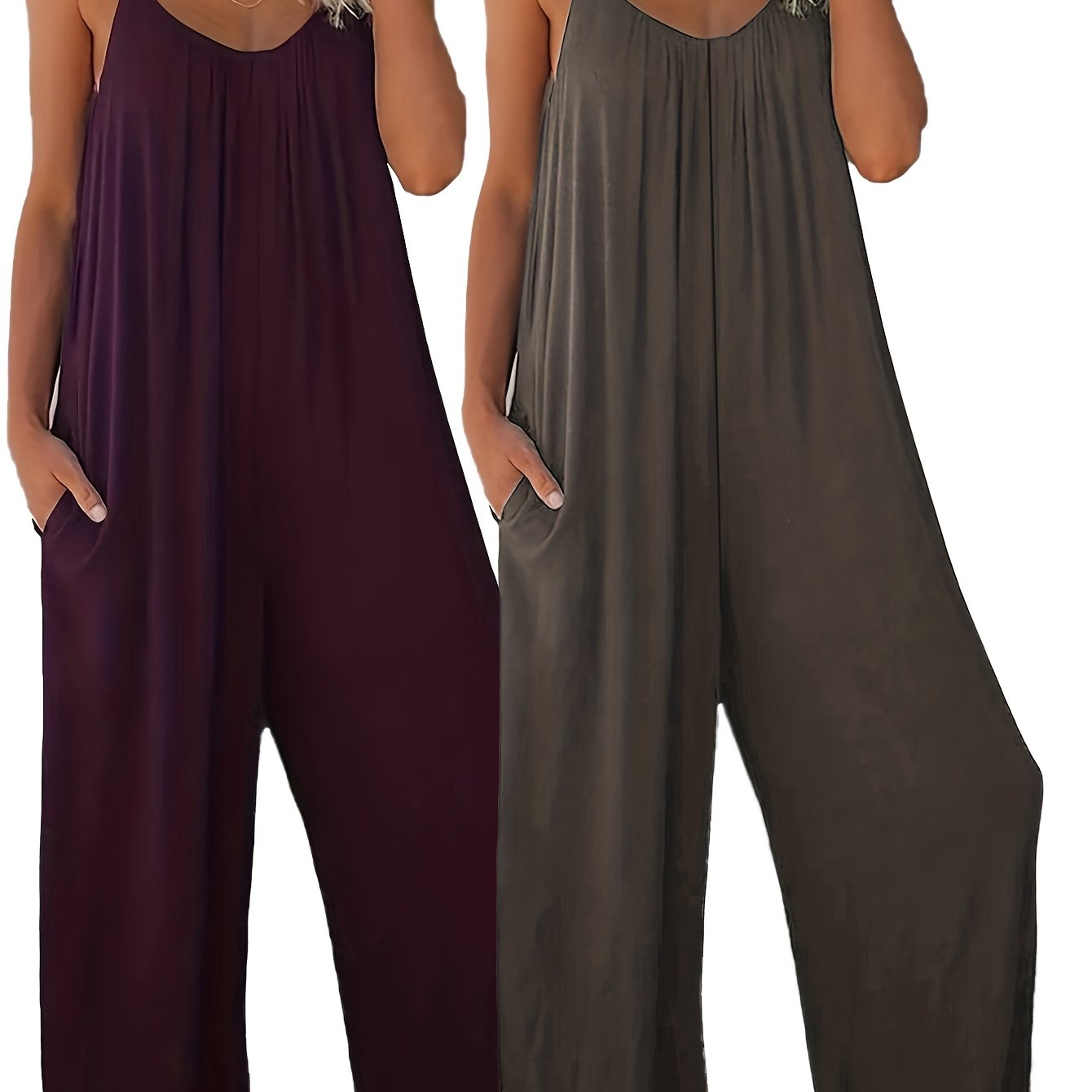 Women's Sleeveless Jumpsuits Organic Cotton Wide-Leg Rompers with Pockets
