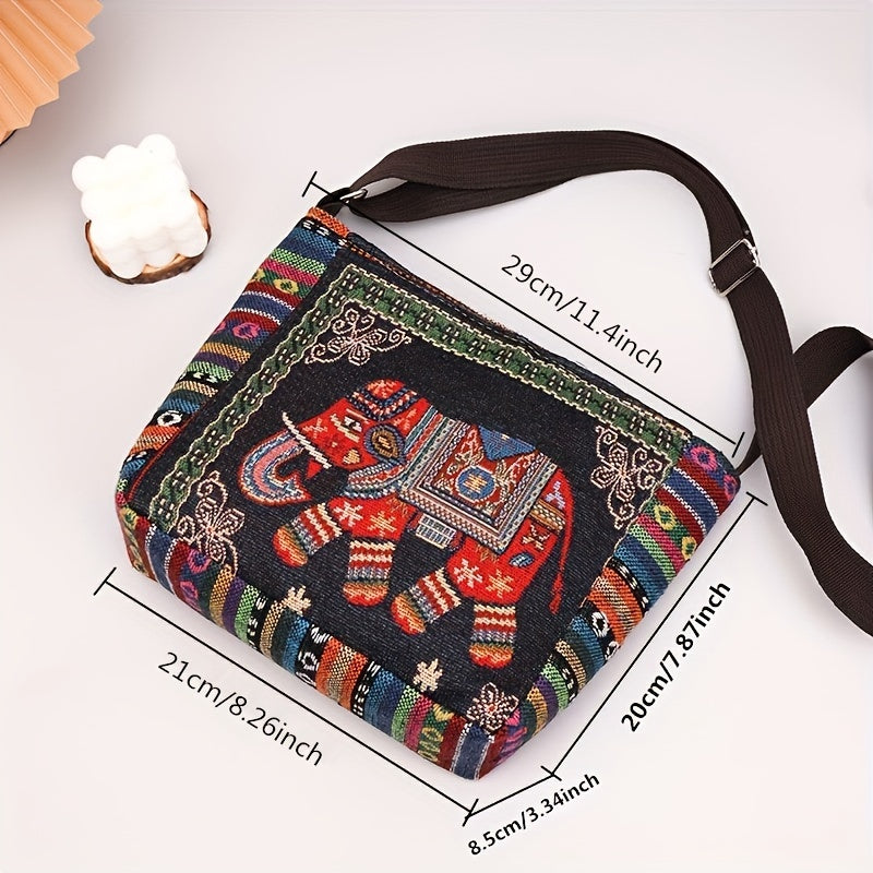Multicolor Elephant Crossbody Bag for Women with Adjustable Strap and Zipper Closure