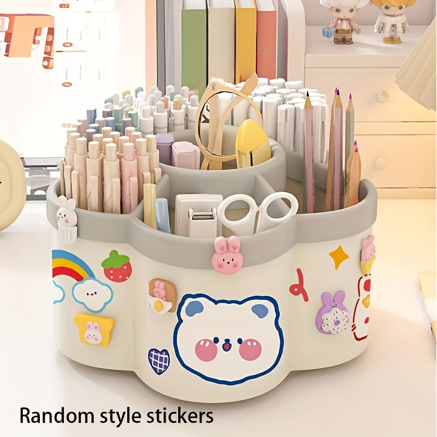 360-градусный вращающийся подставка для ручек с увеличенной ёмкостью и многофункциональной настольной коробкой для хранения, изготовленная из полированного ПВХ-материала, встраиваемая, лёгкая и с 360-градусным вращением.