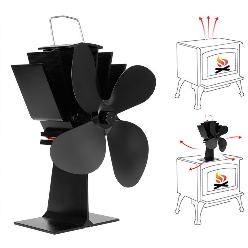 4-Blade Quiet Wood Stove Fan Portable Fireplace Log Burner Heat Powered