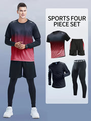 Men's Athletic Set Long Sleeve Tee Shorts Compression Pants Leggings Gradient Colors Breathable High-Elasticity Sports Training