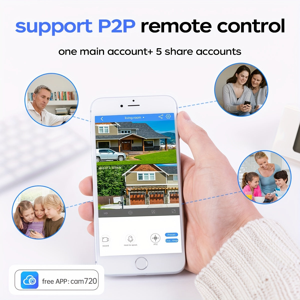 Cámara de seguridad WiFi Full HD con lente 3-PTZ con zoom óptico 10x, visión nocturna, audio bidireccional y detección de movimiento