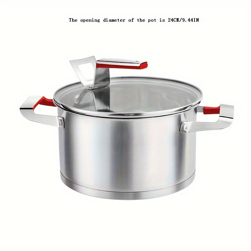 Olla de acero inoxidable para sopa para cocinar al vapor fideos, gachas y leche, engrosada, compatible con estufa de gas