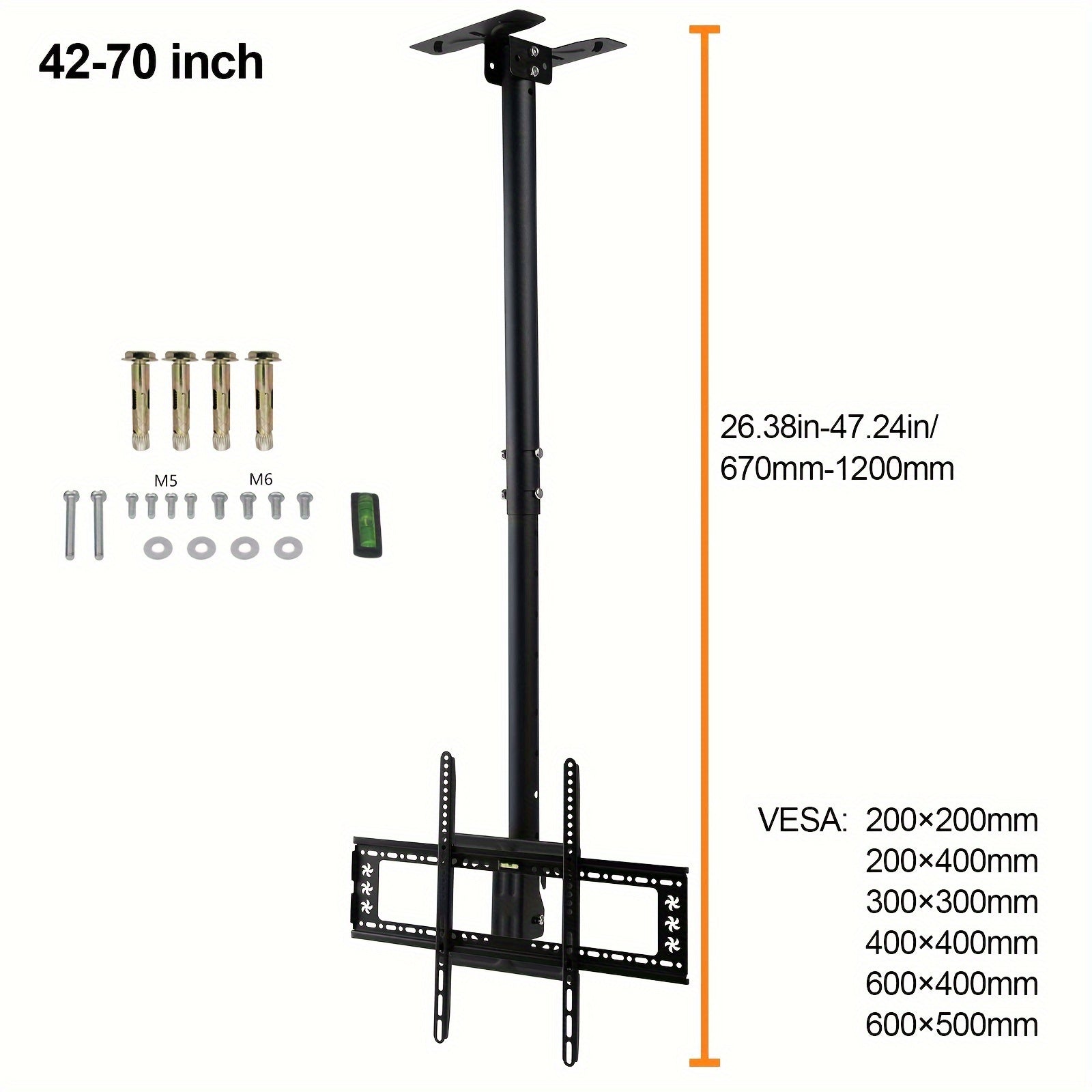 Adjustable Ceiling TV Mount Bracket Fits 26-65 Inch Flat Screens VESA 600x400