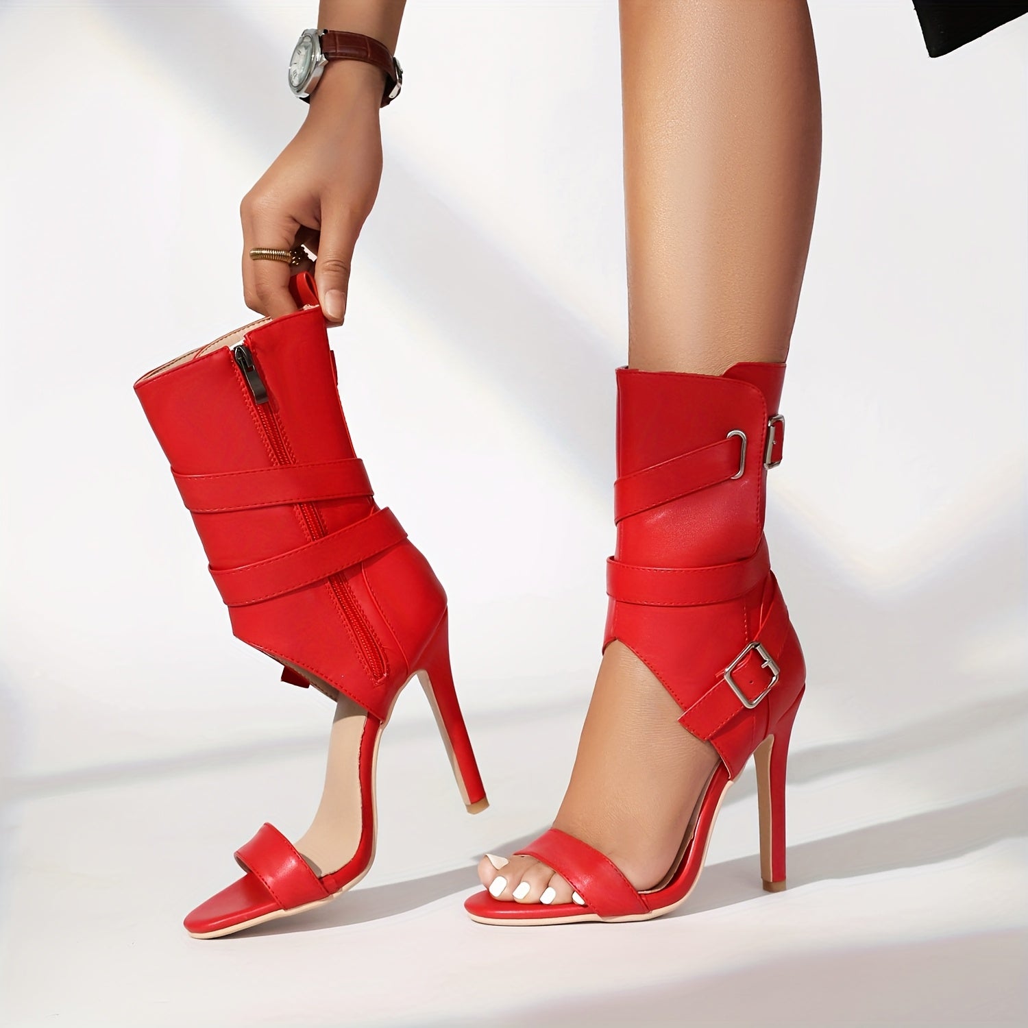 Women's Black Synthetic Ankle Boots with Zipper and Stiletto Heel