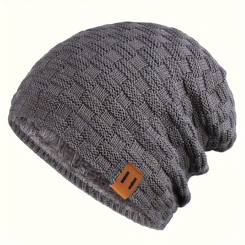 Men's Padded Knitted Cap Warm Winter Hat for Autumn and Cold Weather