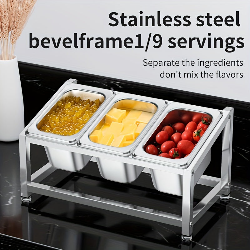 Stainless Steel Spice Organizer with Condiment Containers for Kitchen and Restaurant Use