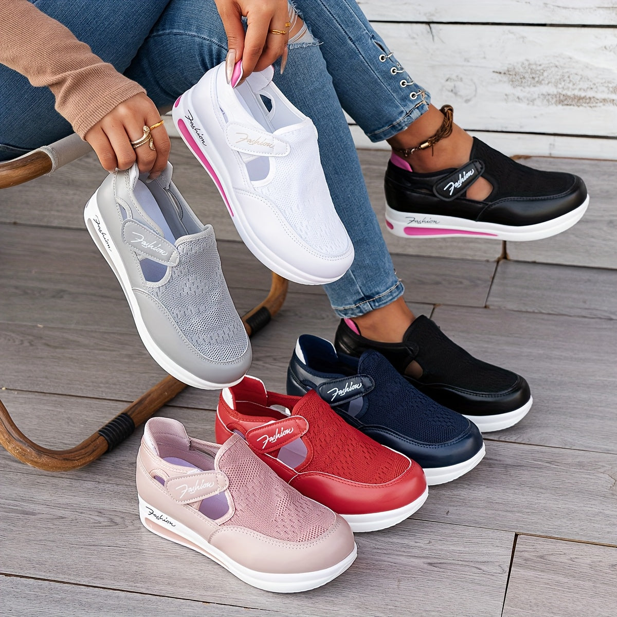 Women’s Breathable Knit Low-Top Sneakers Lightweight Casual Shoes Multi-Color