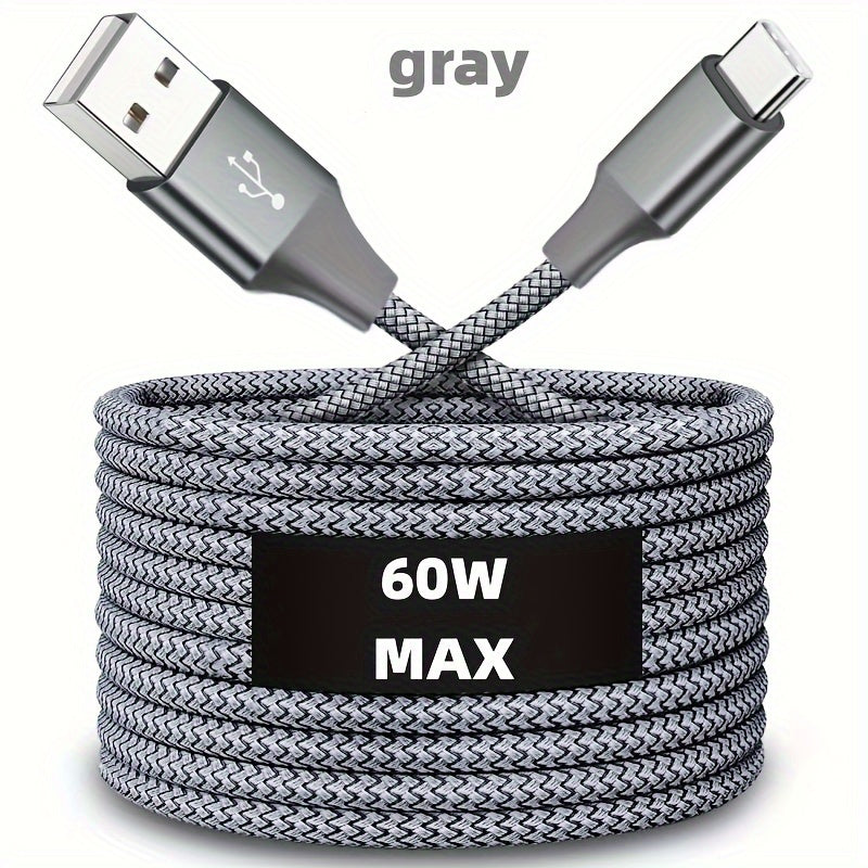 USB-C Fast Charging Cable for Android Phones Nylon Fabric 50-80W Data Transfer